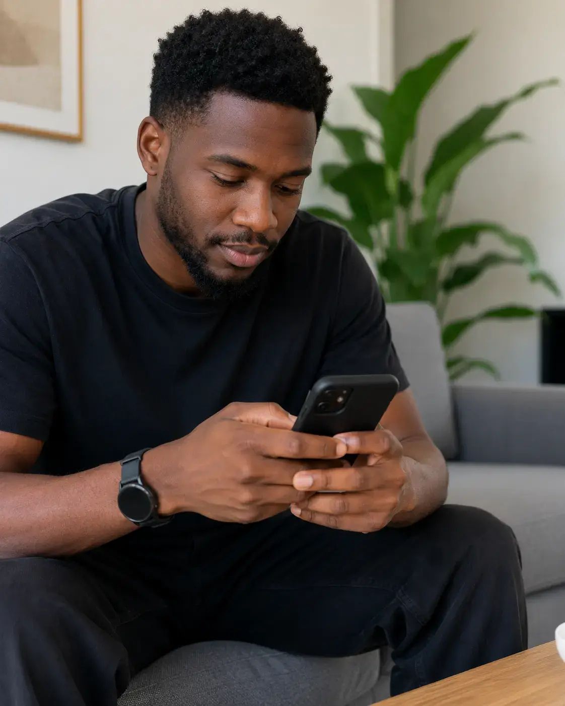 Utilisateur vérifiant la connexion et les flux de sa caméra sans fil sur smartphone